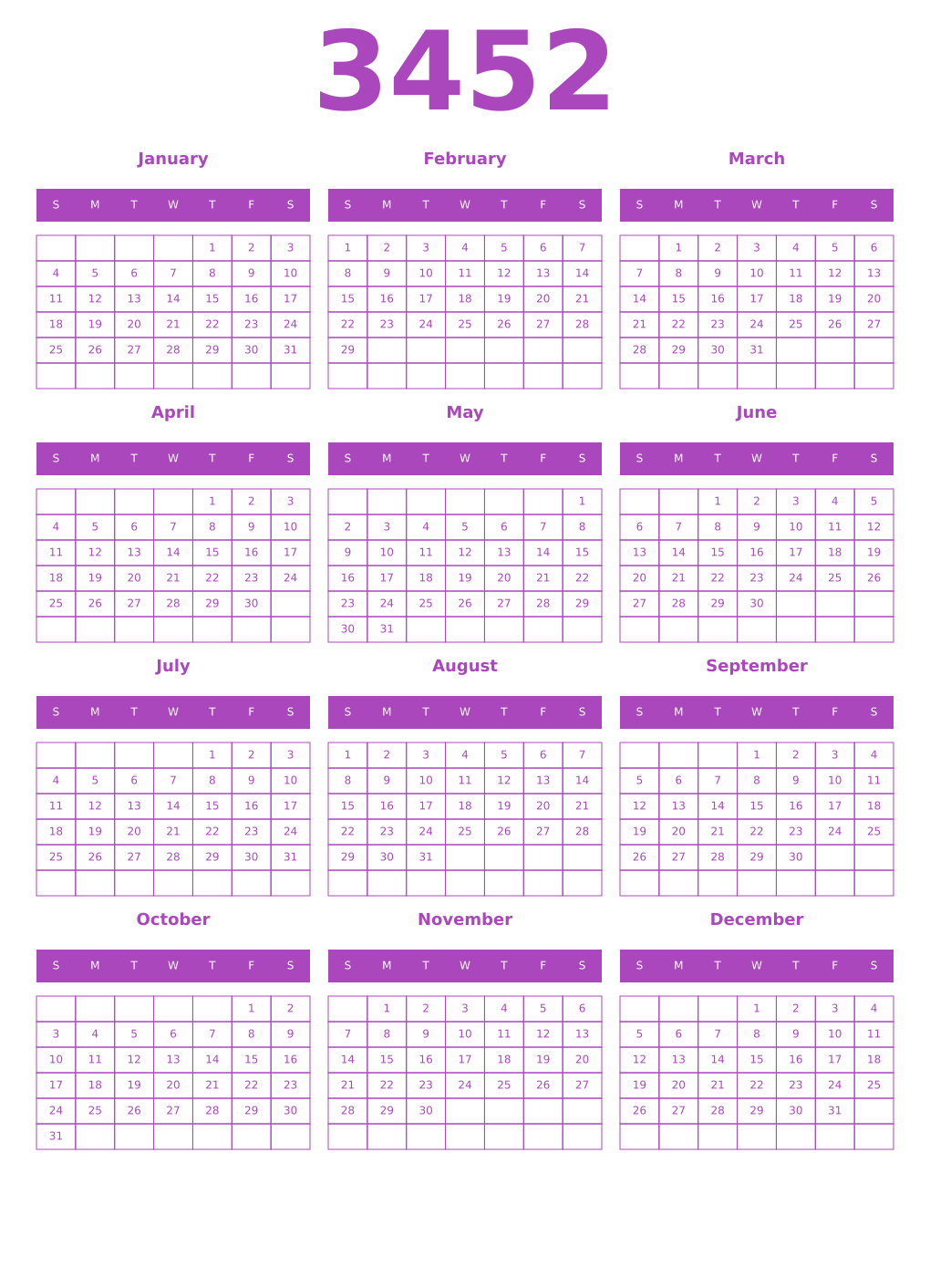 Printable 3452 Calendars