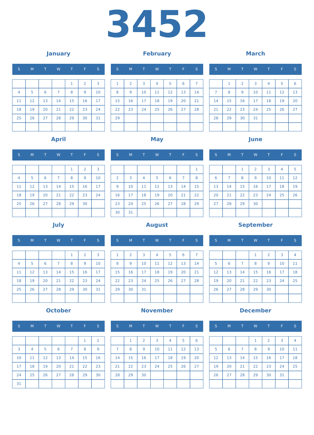 Printable 3452 Year Calendars blue