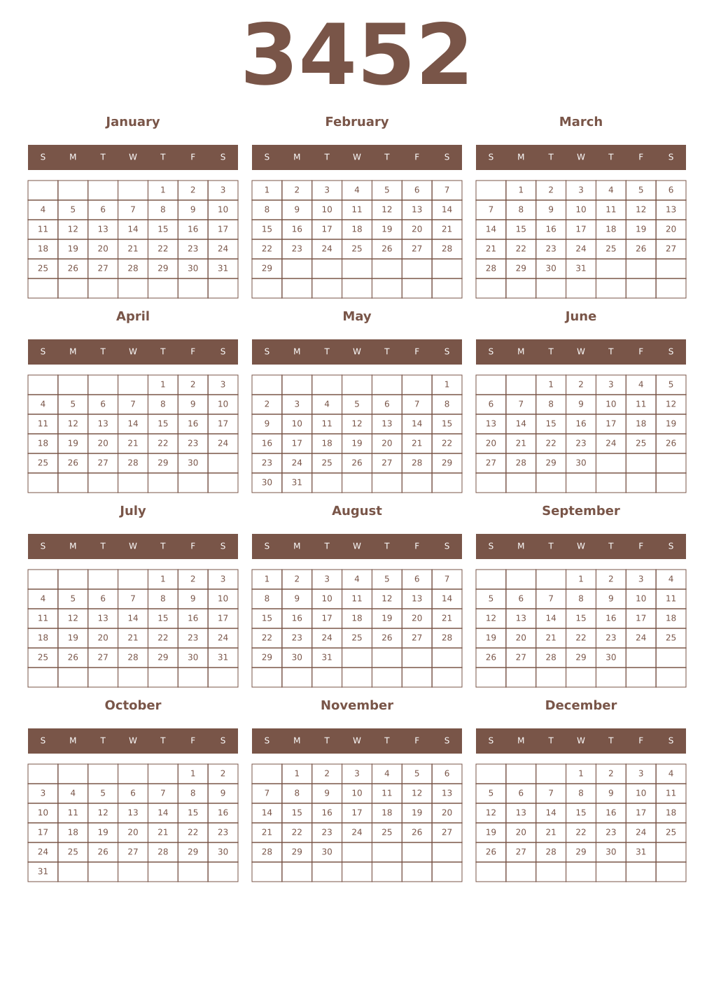 Printable 3452 Year Calendars coffe
