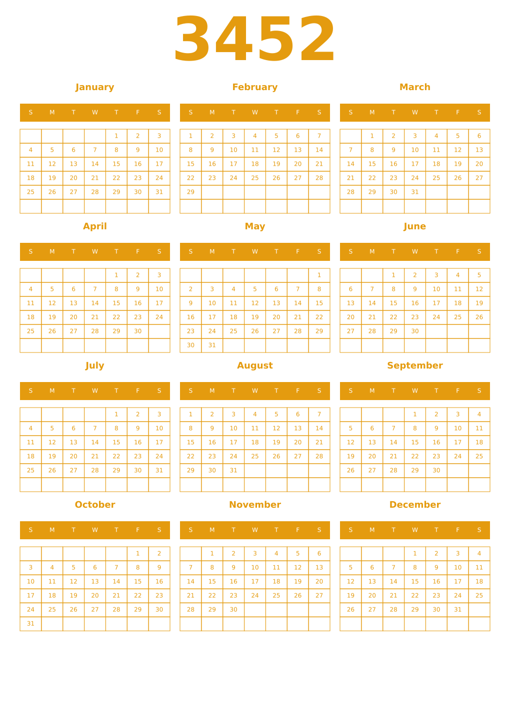 Printable 3452 Year Calendars gamboge