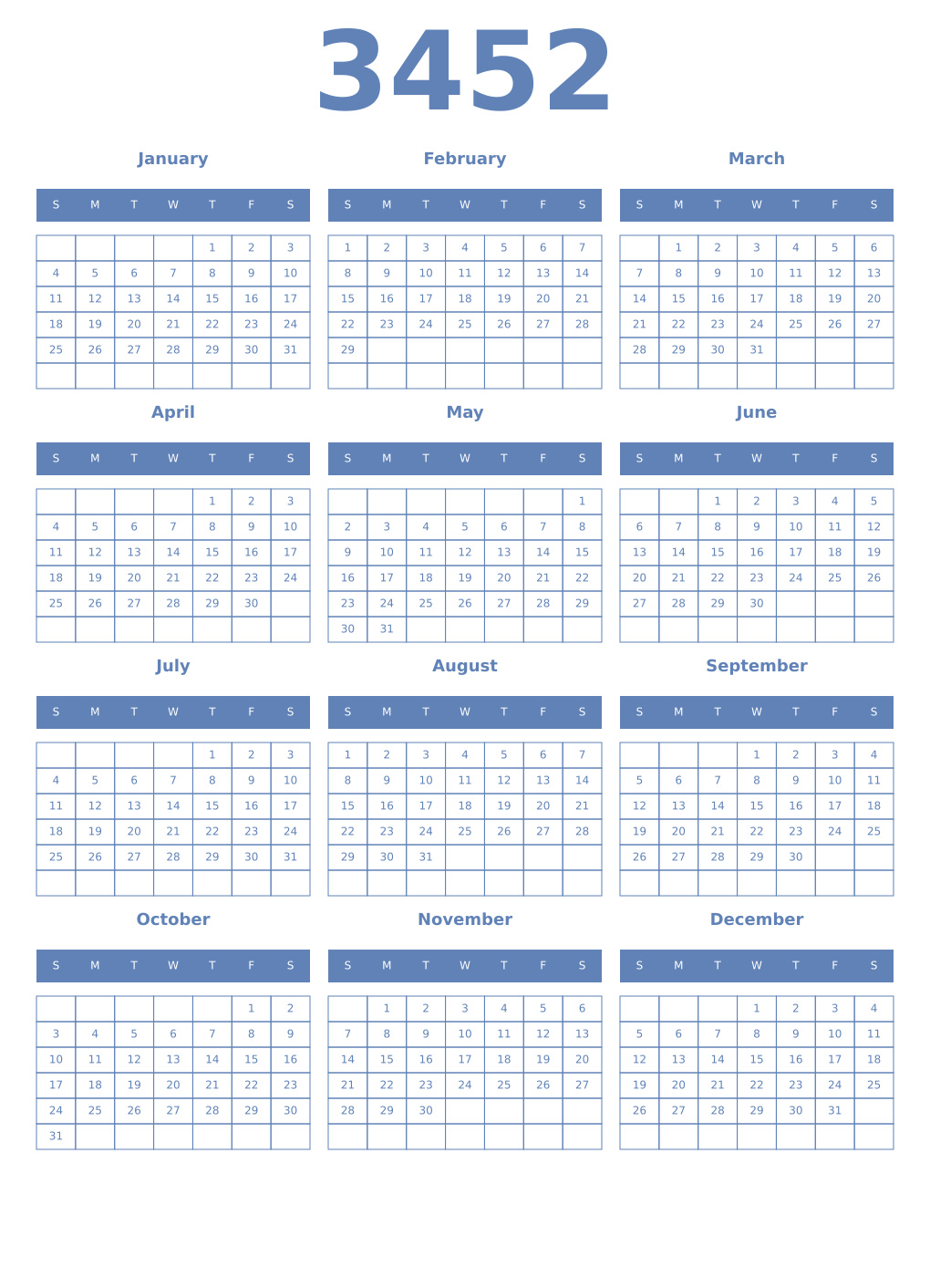Printable 3452 Year Calendars glaucous