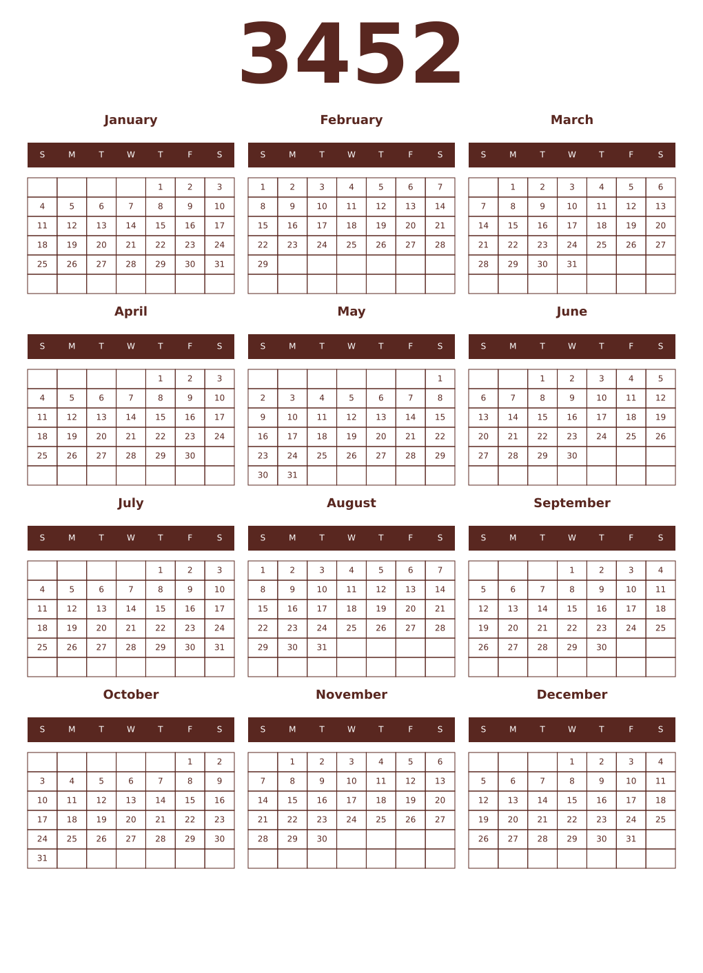 Printable 3452 Year Calendars mortuum