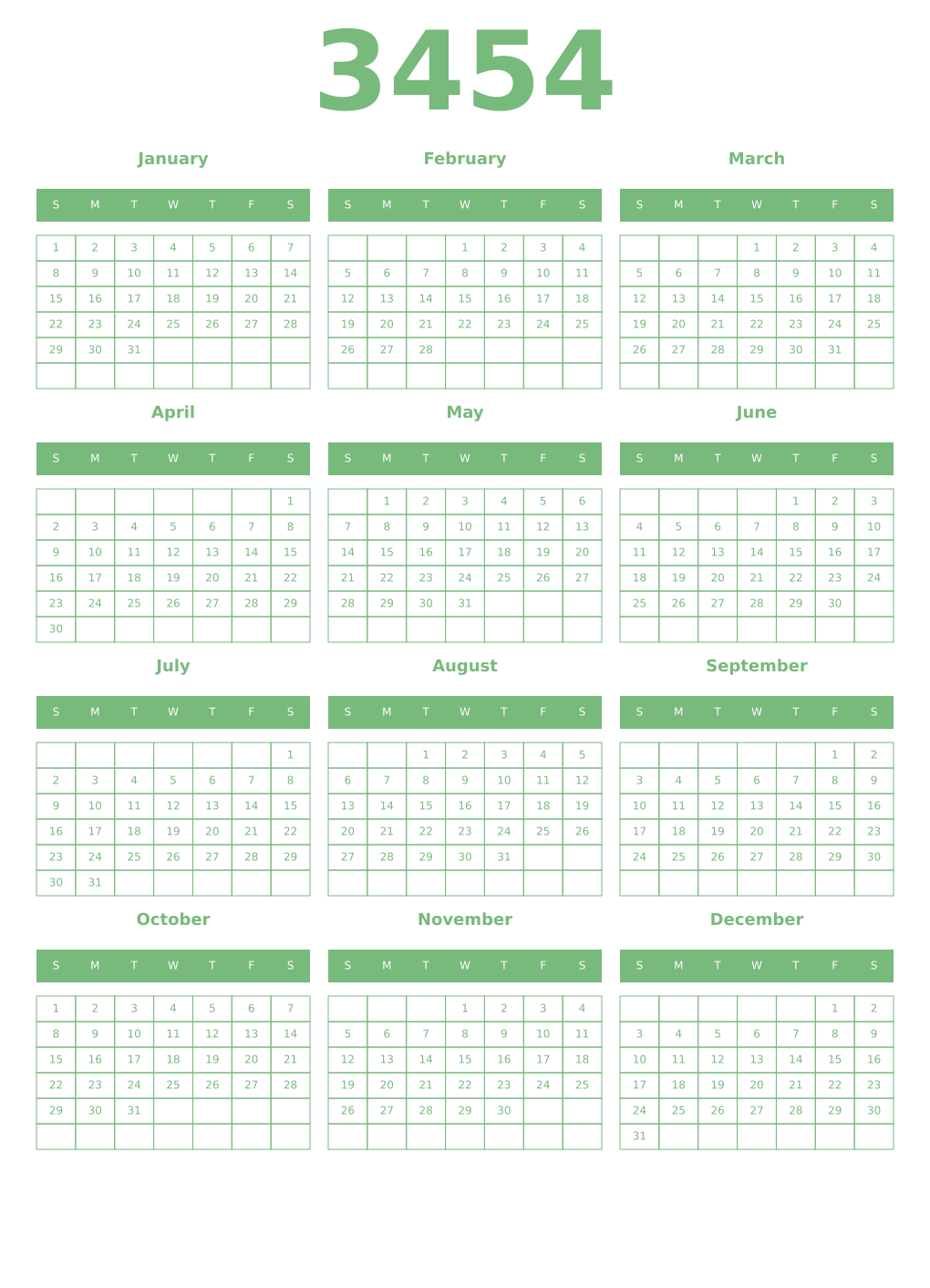 Printable 3454 Year Calendars celadon