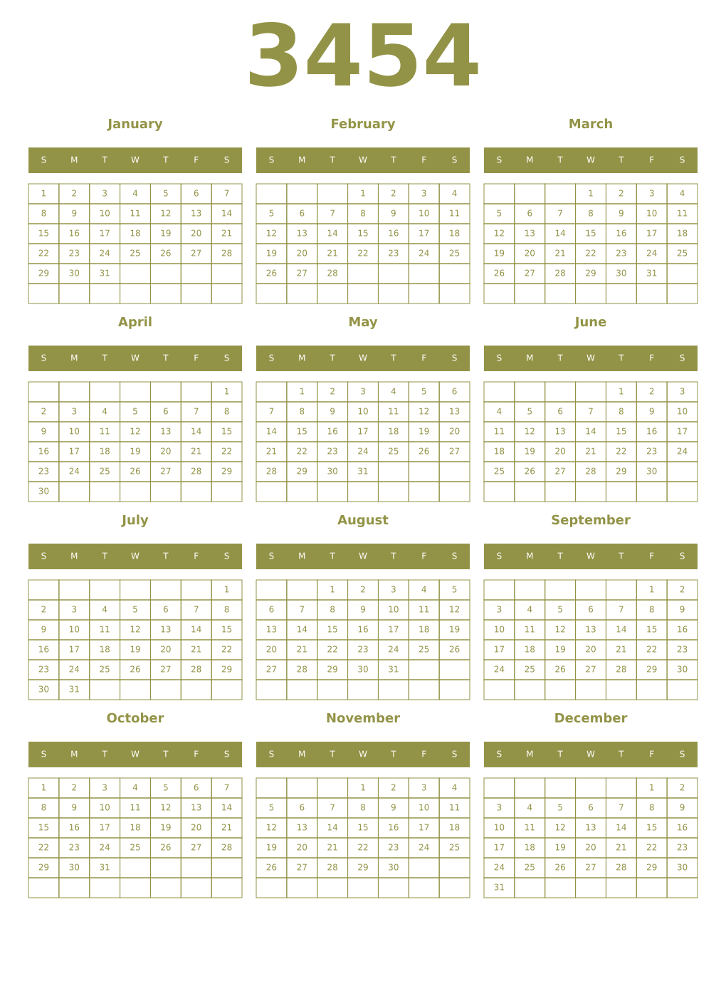 Printable 3454 Year Calendars eburnean