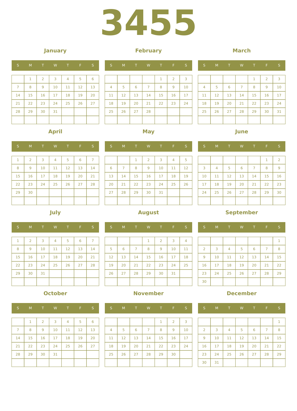 Printable 3455 Year Calendars eburnean
