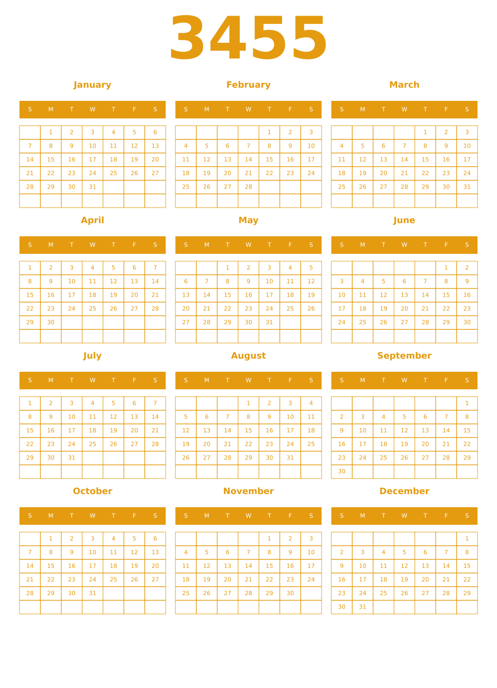 Printable 3455 Year Calendars gamboge