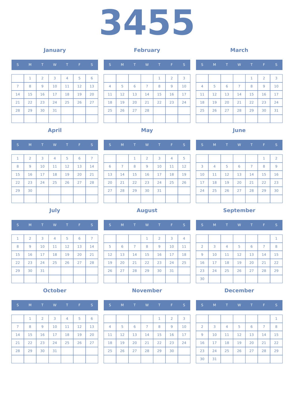 Printable 3455 Year Calendars glaucous