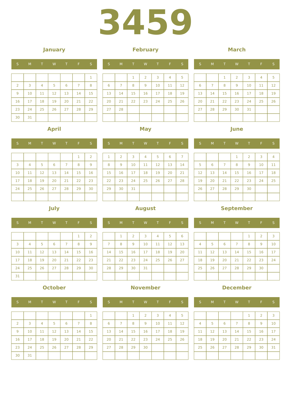 Printable 3459 Year Calendars eburnean