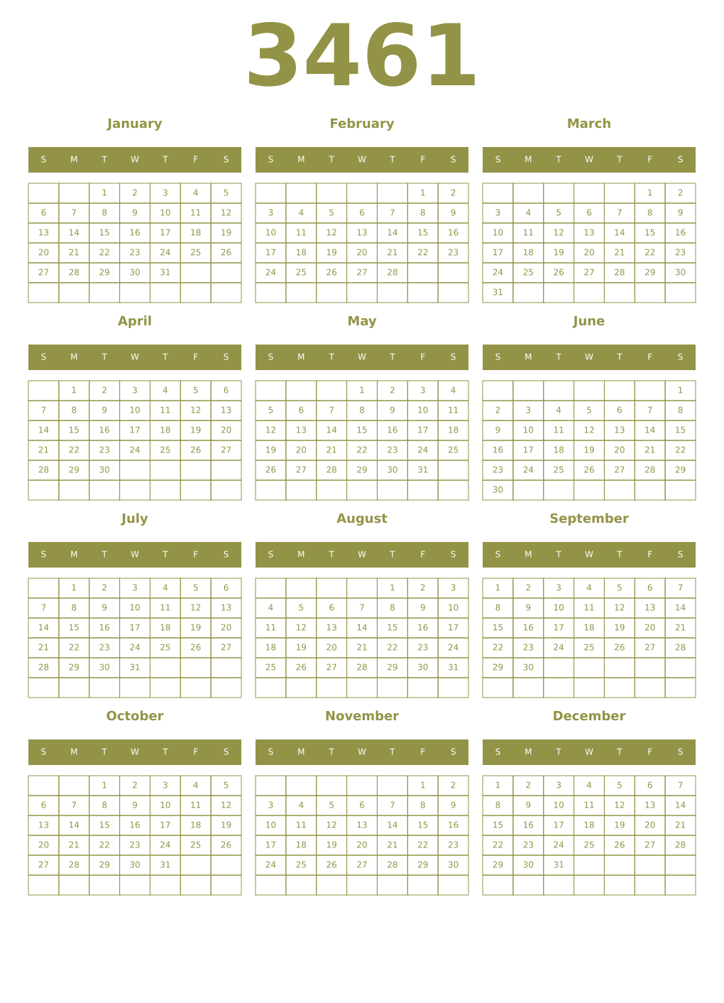Printable 3461 Year Calendars eburnean