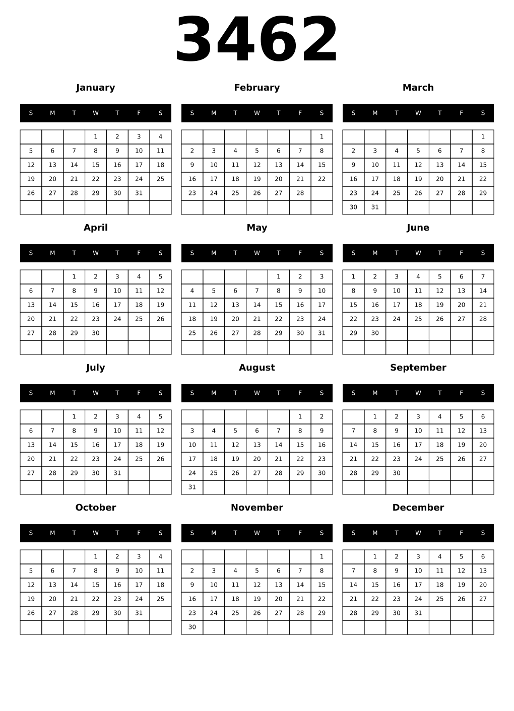 Printable 3462 Calendars