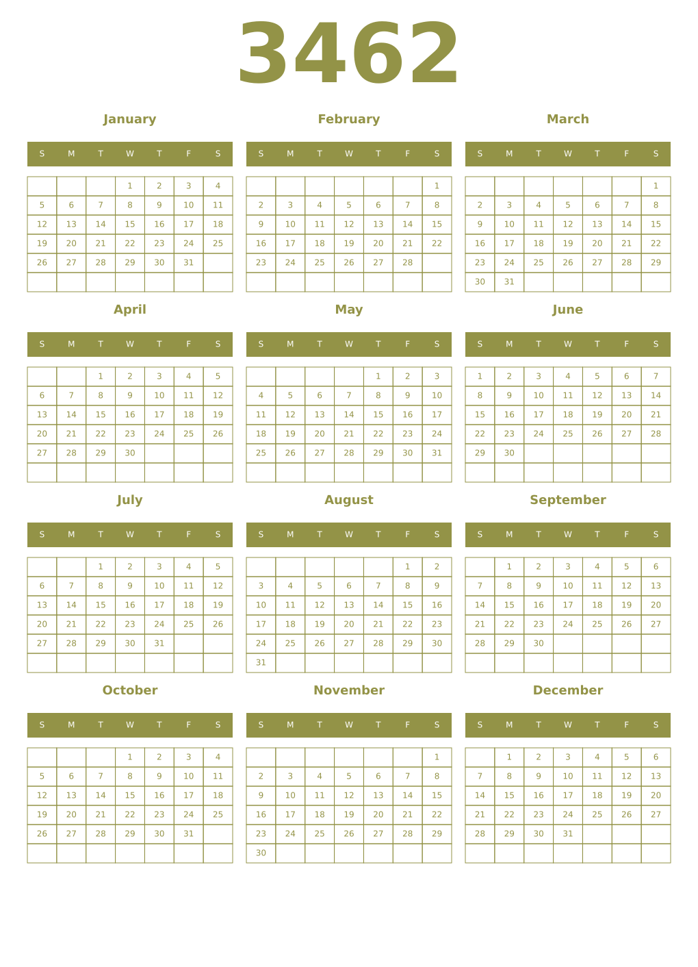 Printable 3462 Year Calendars eburnean