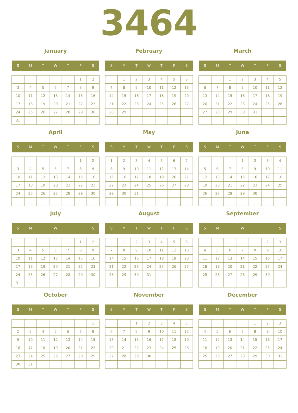 Printable 3464 Year Calendars eburnean