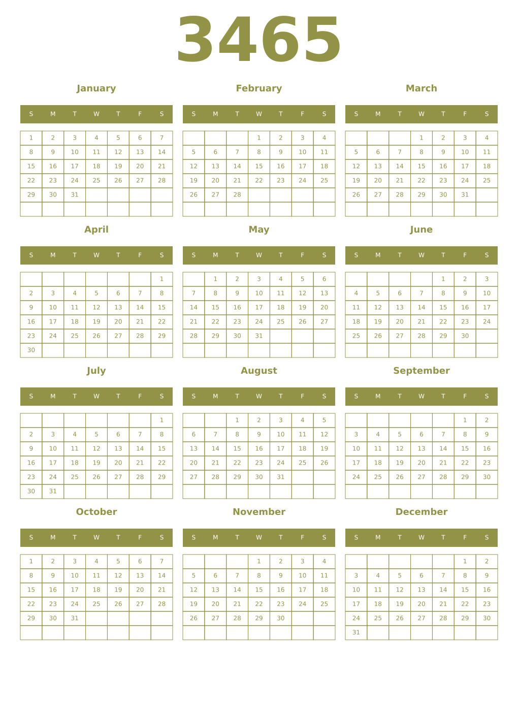 Printable 3465 Year Calendars eburnean
