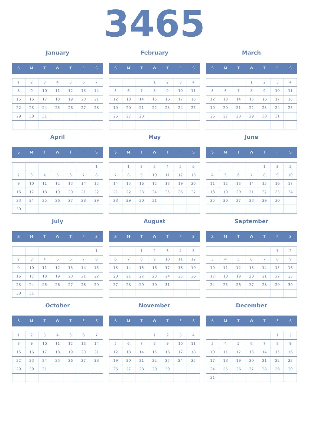 Printable 3465 Year Calendars glaucous