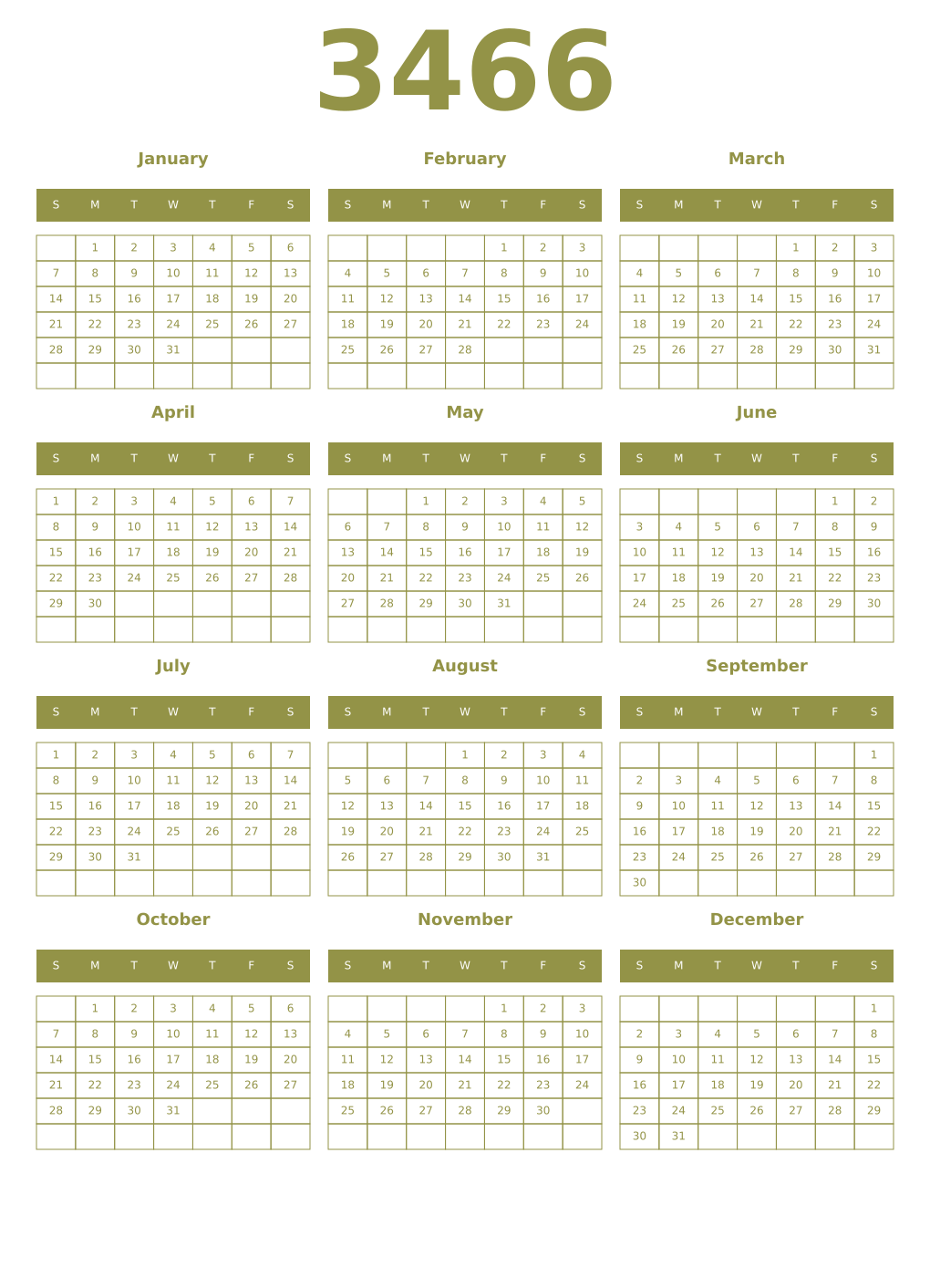 Printable 3466 Year Calendars eburnean