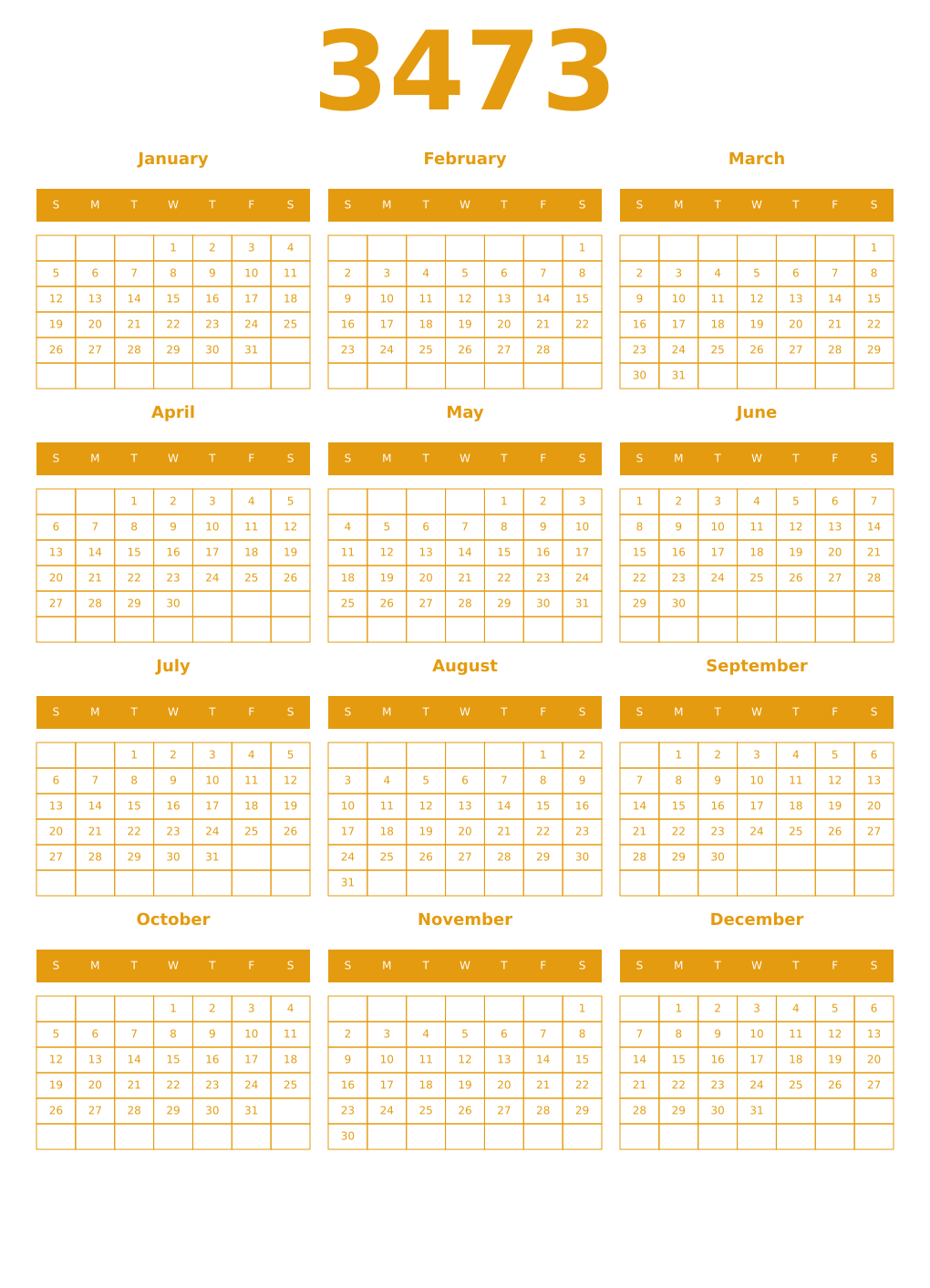Printable 3473 Year Calendars gamboge