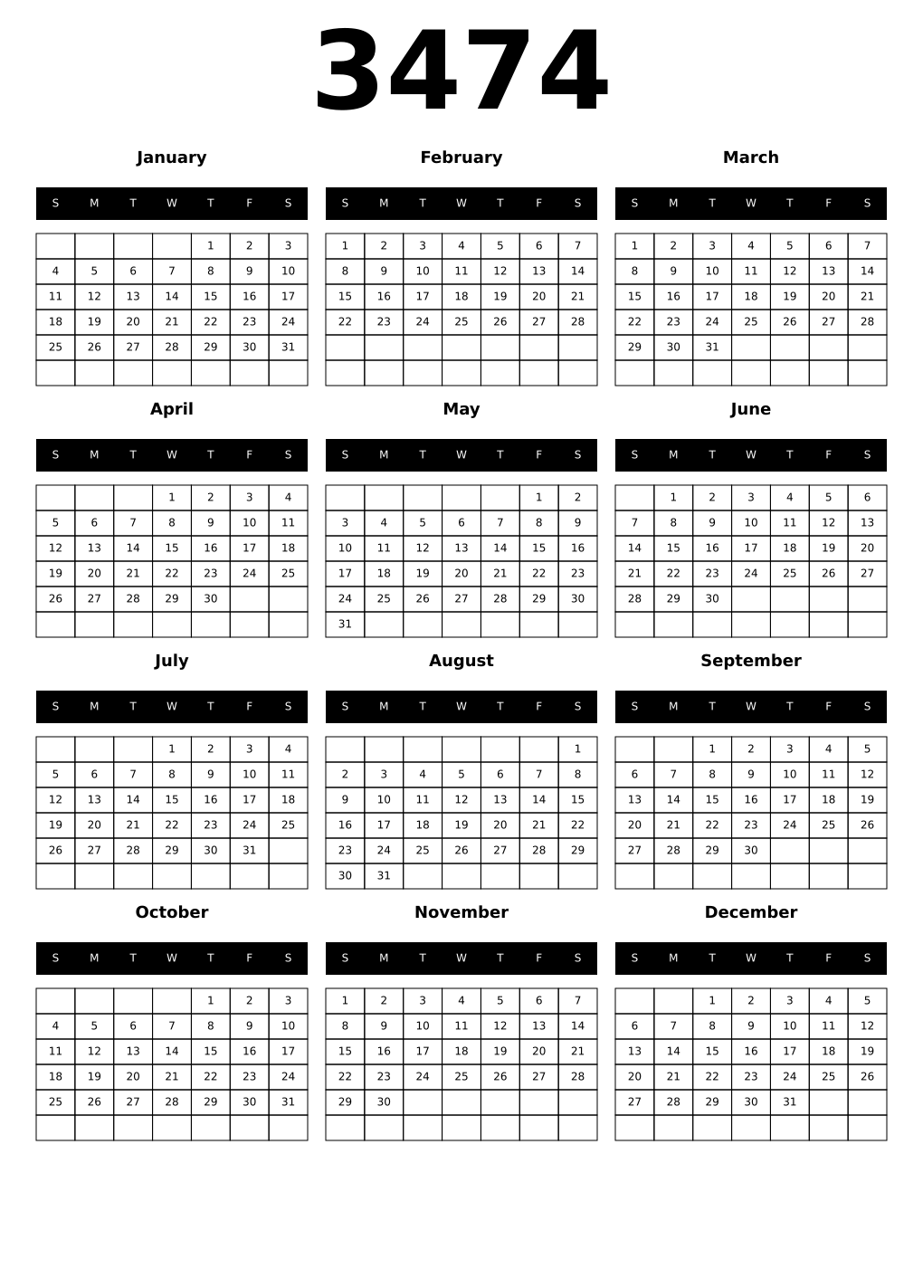 Printable 3474 Calendars
