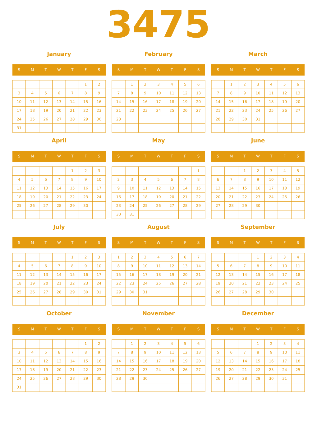 Printable 3475 Year Calendars gamboge