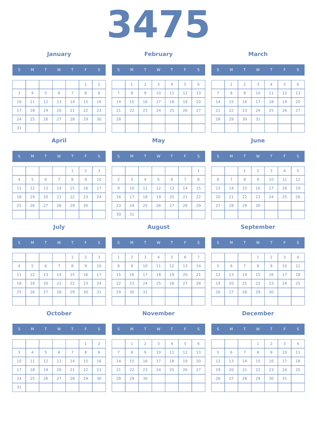 Printable 3475 Year Calendars glaucous
