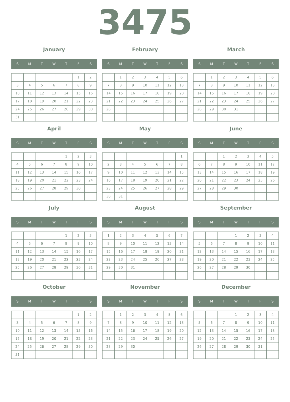 Printable 3475 Year Calendars xanadu
