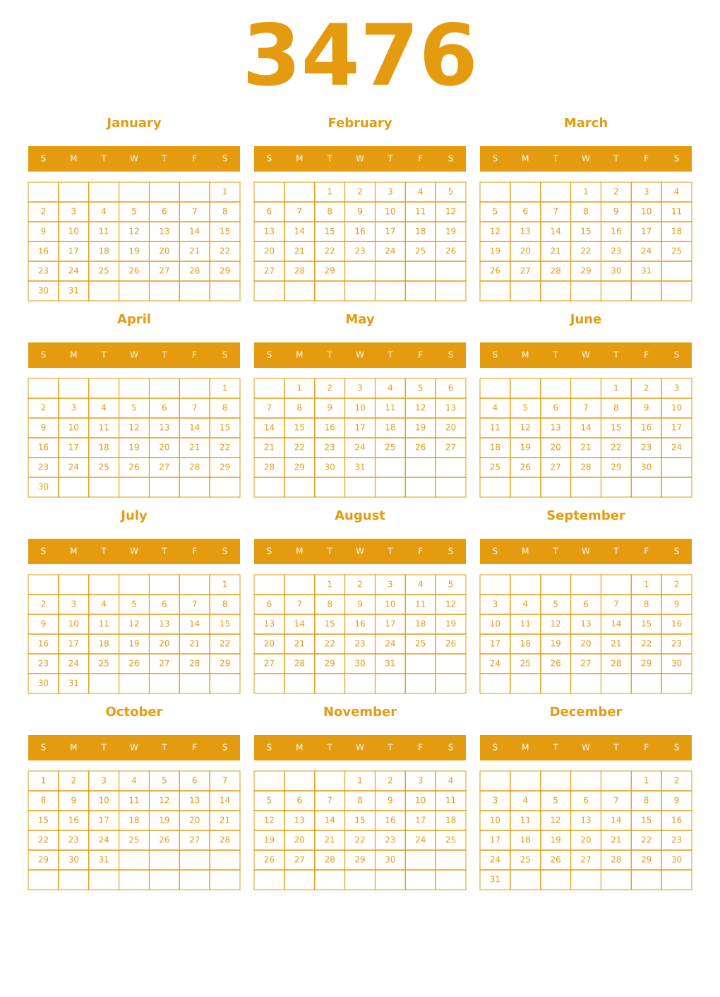 Printable 3476 Year Calendars gamboge