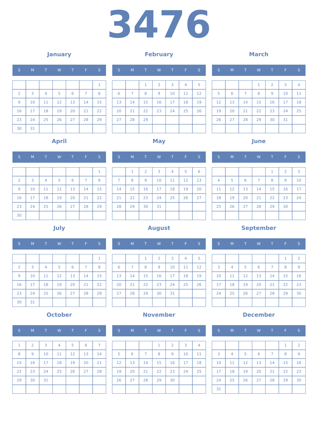 Printable 3476 Year Calendars glaucous