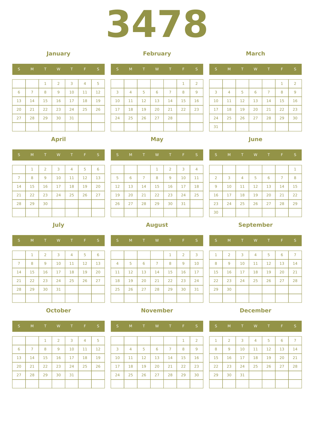 Printable 3478 Year Calendars eburnean