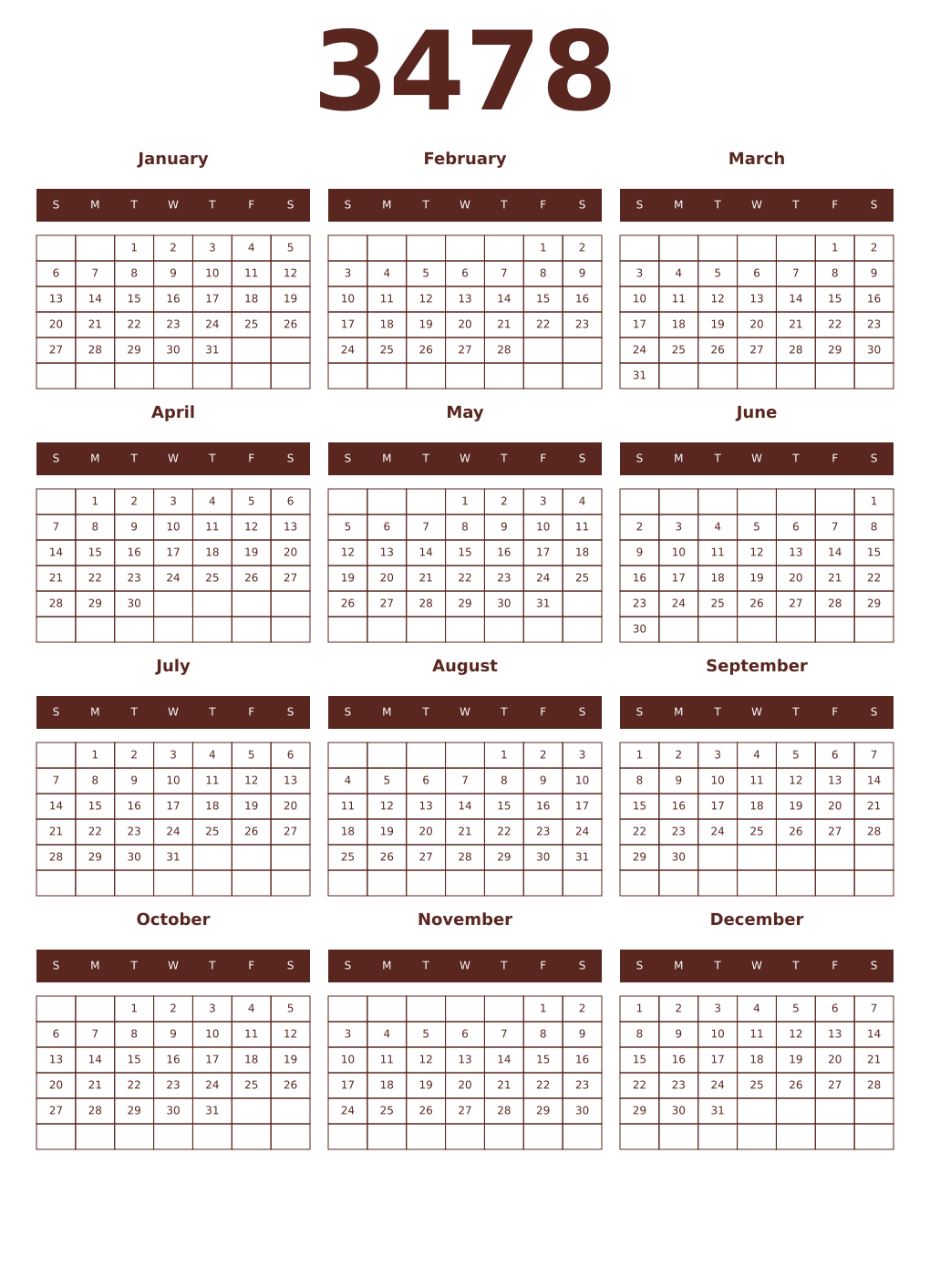 Printable 3478 Year Calendars mortuum