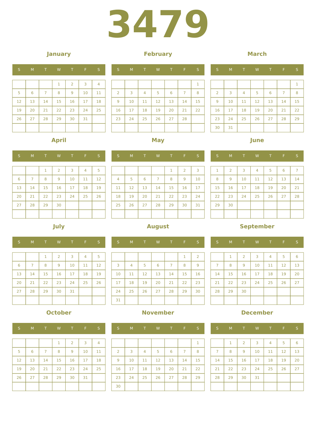 Printable 3479 Year Calendars eburnean
