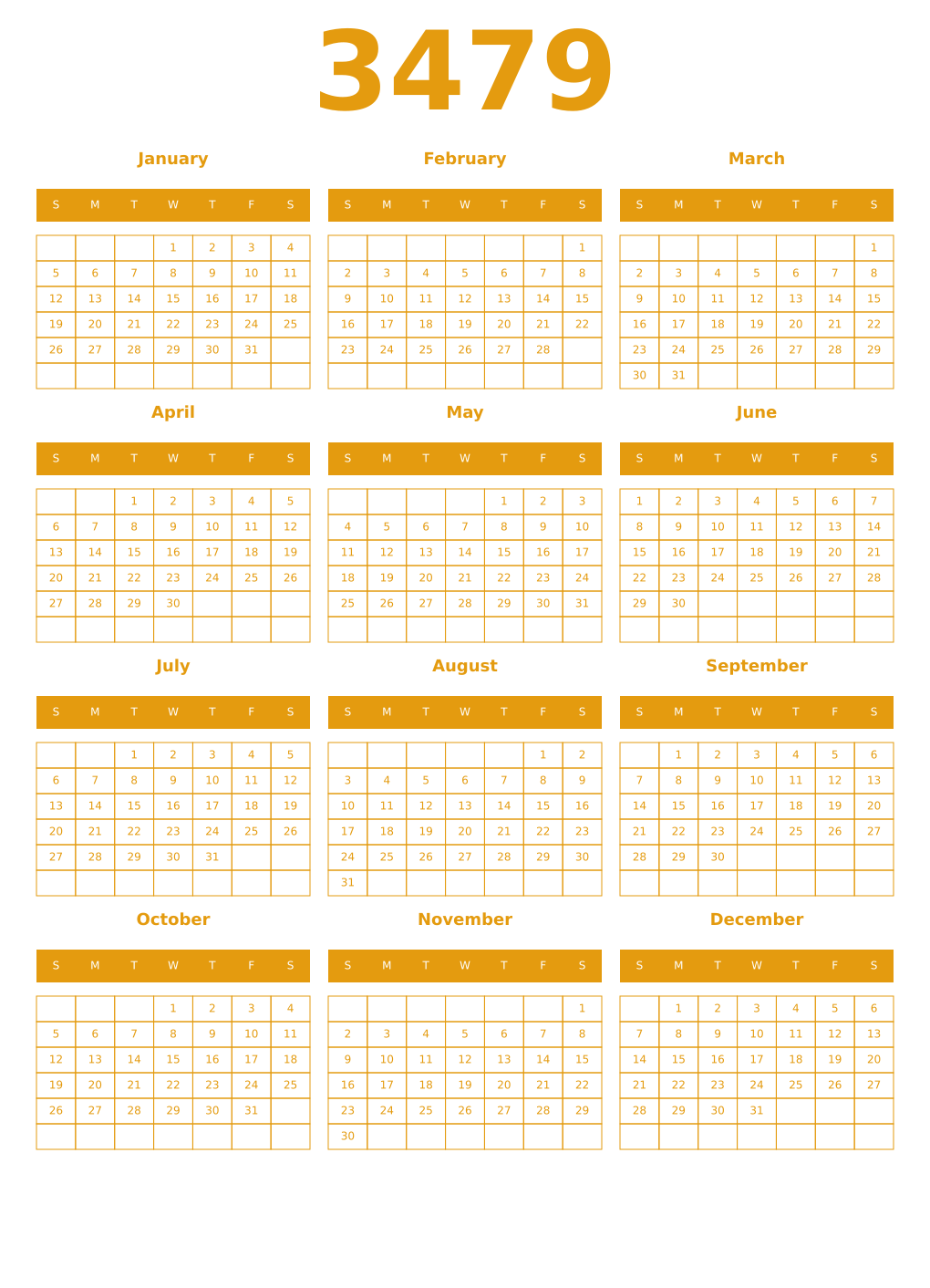 Printable 3479 Year Calendars gamboge