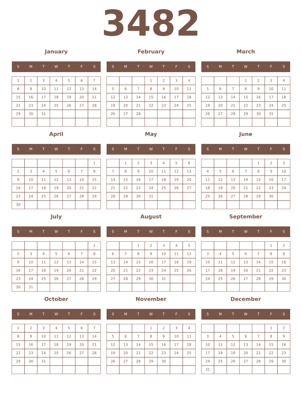 Printable 3482 Year Calendars coffe
