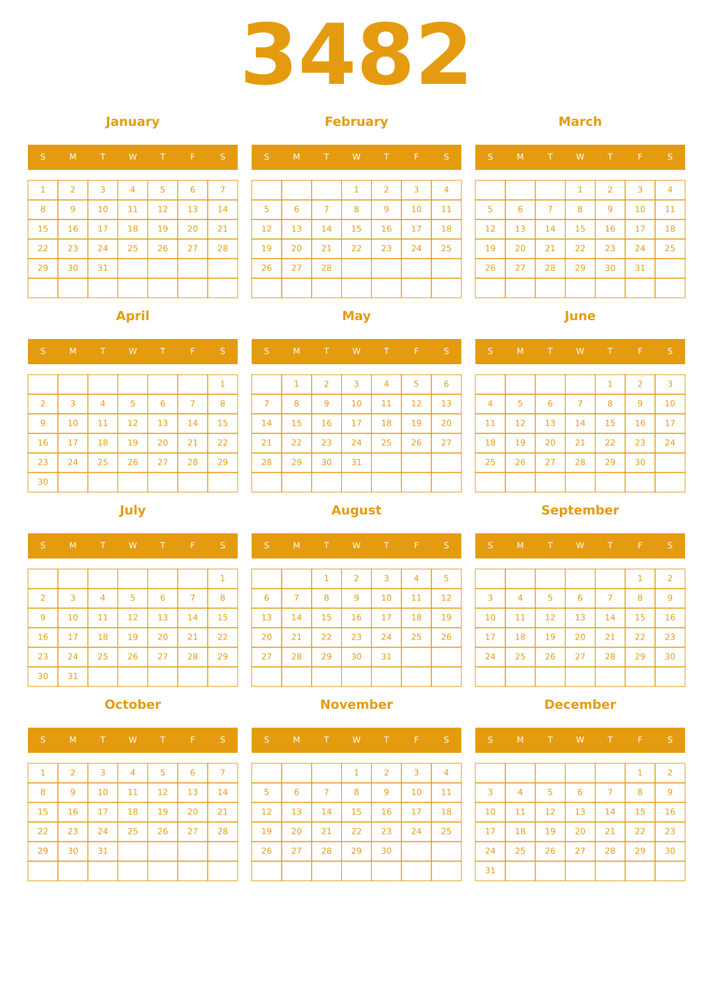 Printable 3482 Year Calendars gamboge