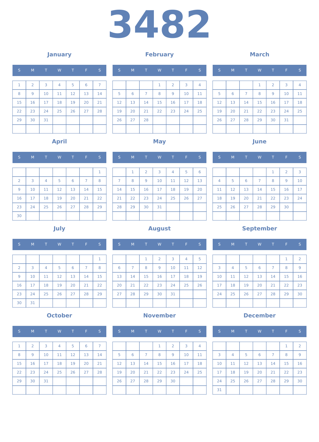 Printable 3482 Year Calendars glaucous