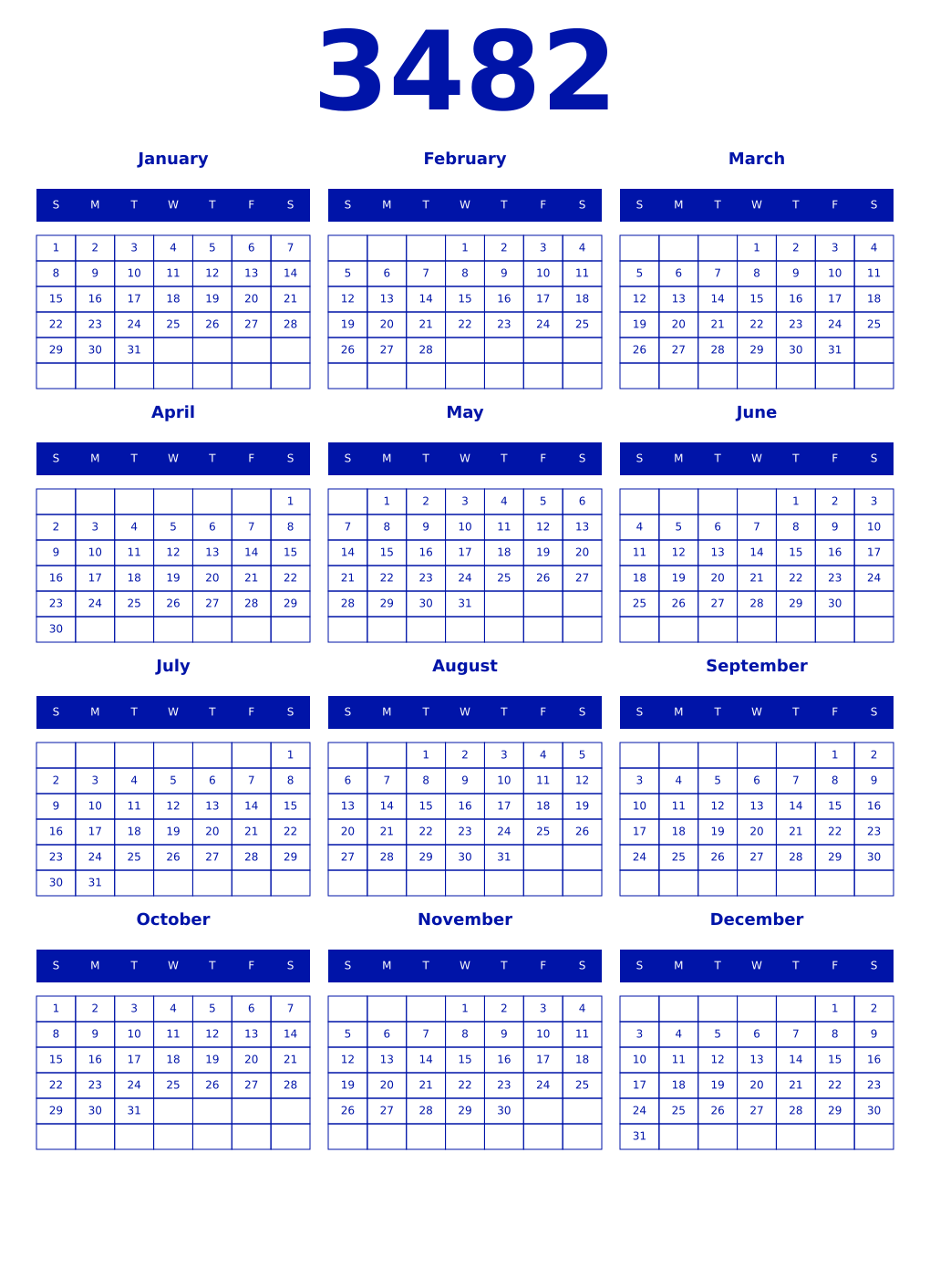 Printable 3482 Year Calendars zaffre