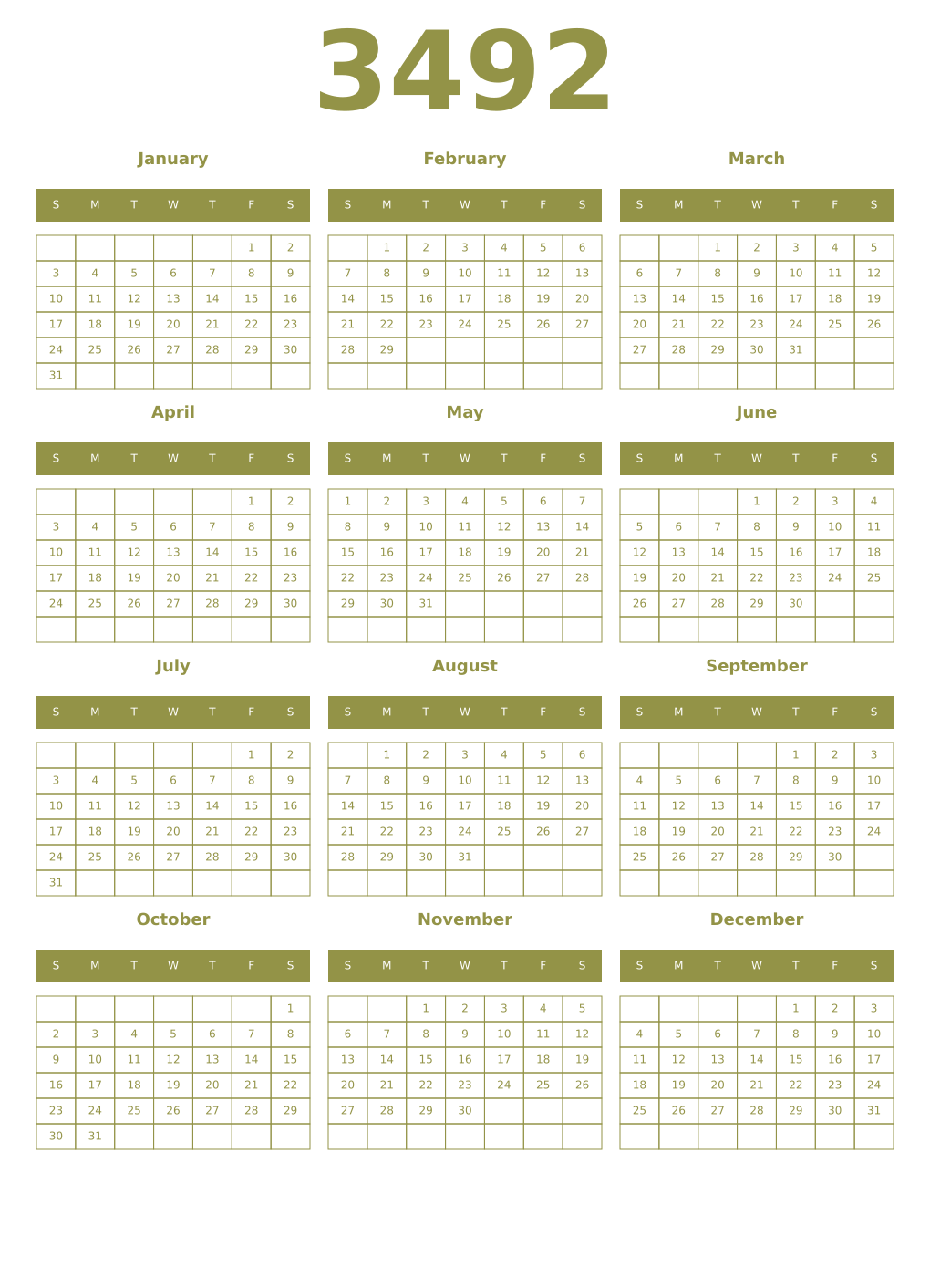 Printable 3492 Year Calendars eburnean