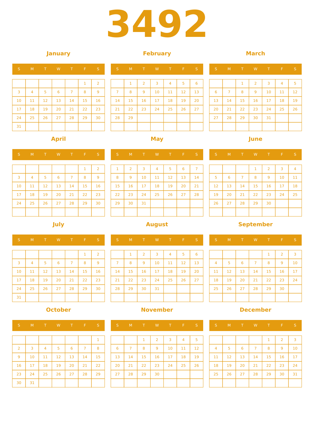 Printable 3492 Year Calendars gamboge
