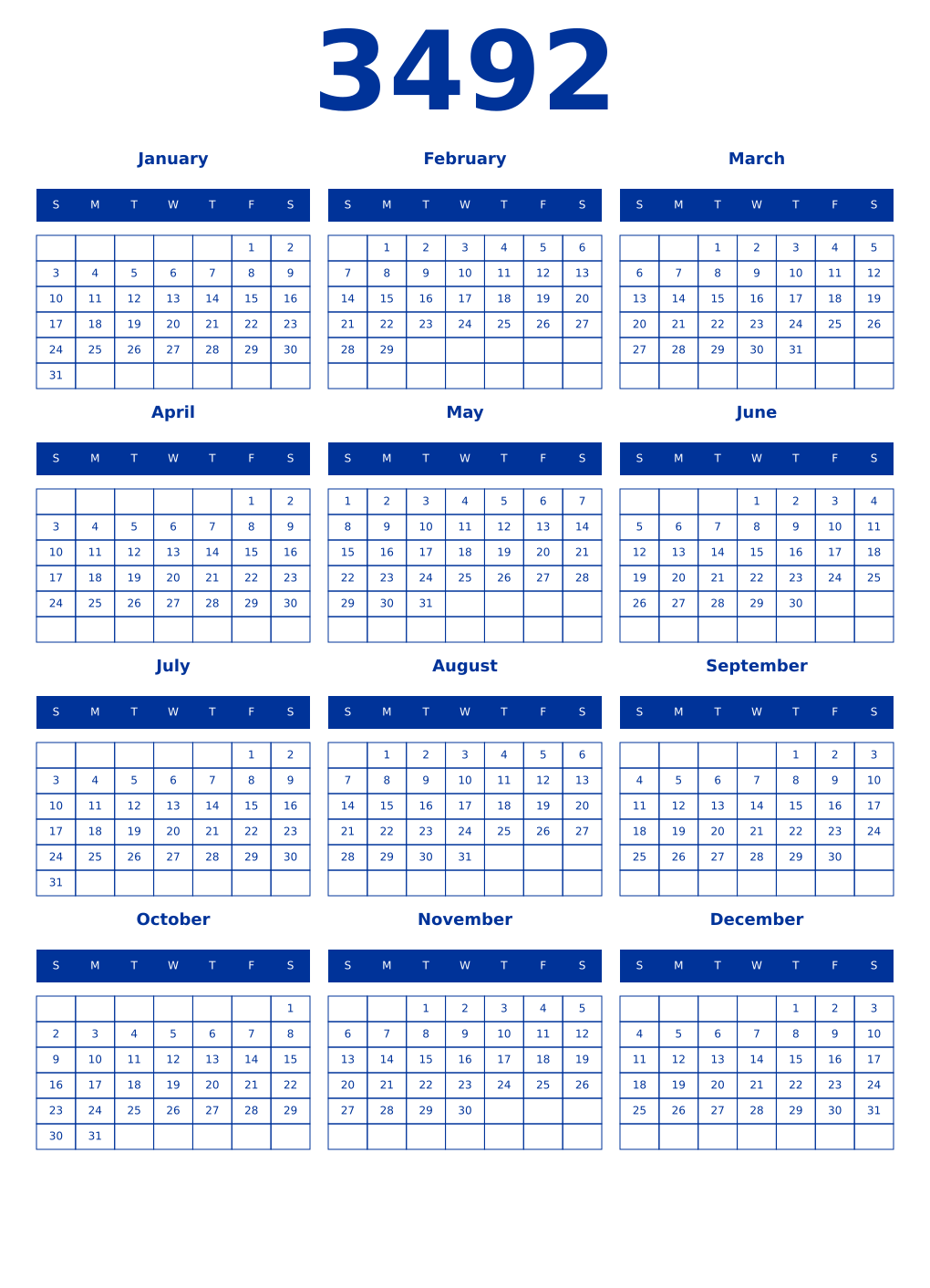 Printable 3492 Year Calendars smalt