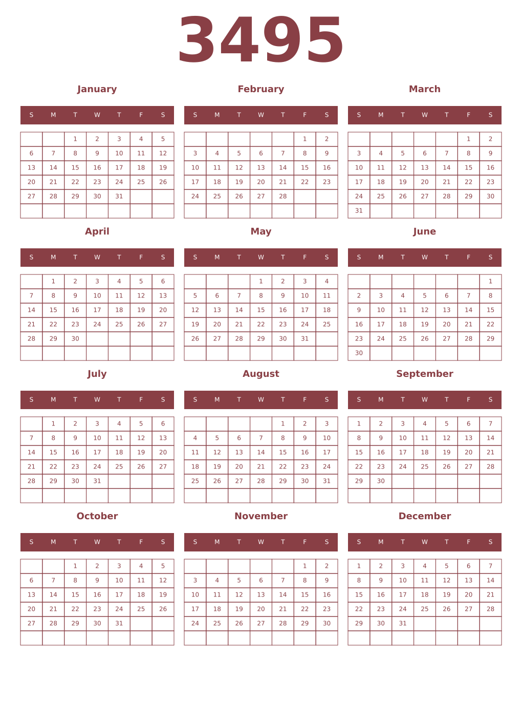Printable 3495 Year Calendars cordovan