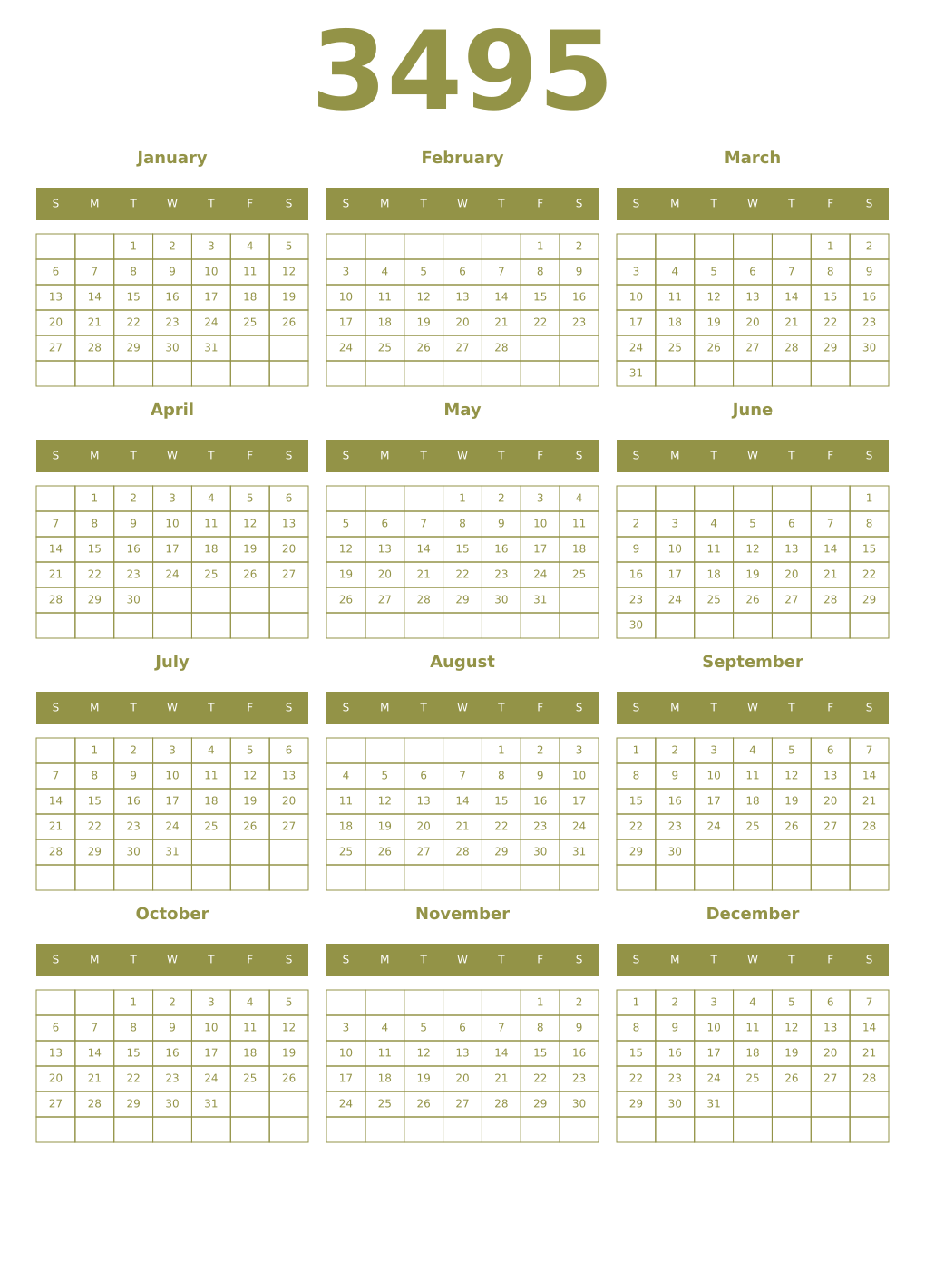Printable 3495 Year Calendars eburnean