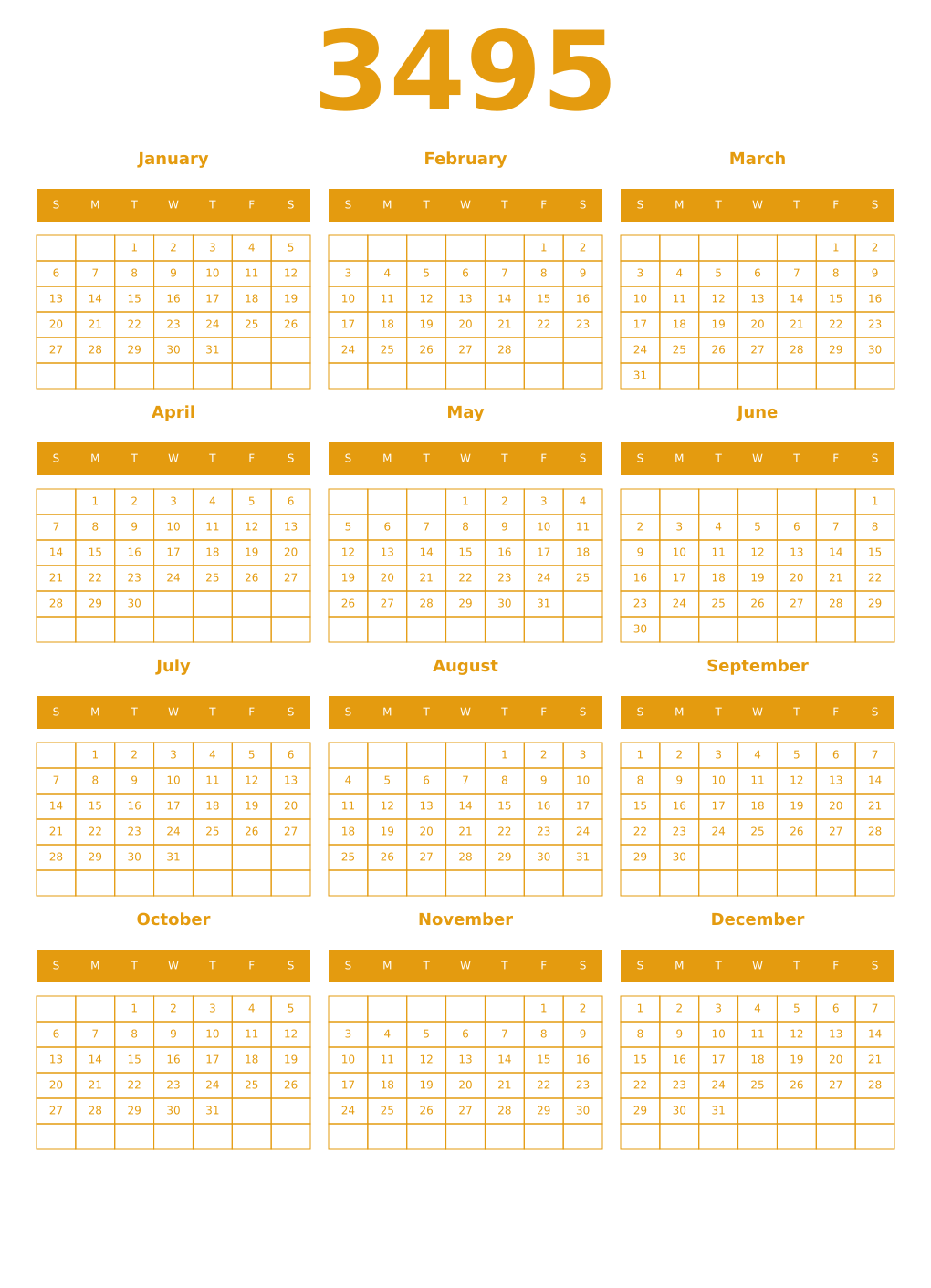 Printable 3495 Year Calendars gamboge