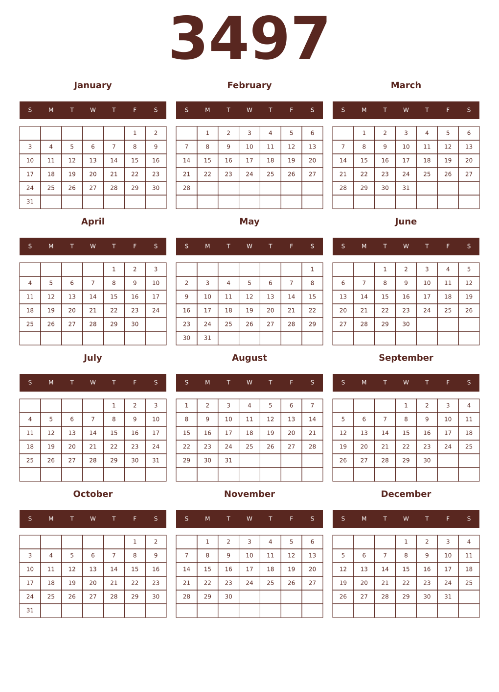 Printable 3497 Year Calendars mortuum
