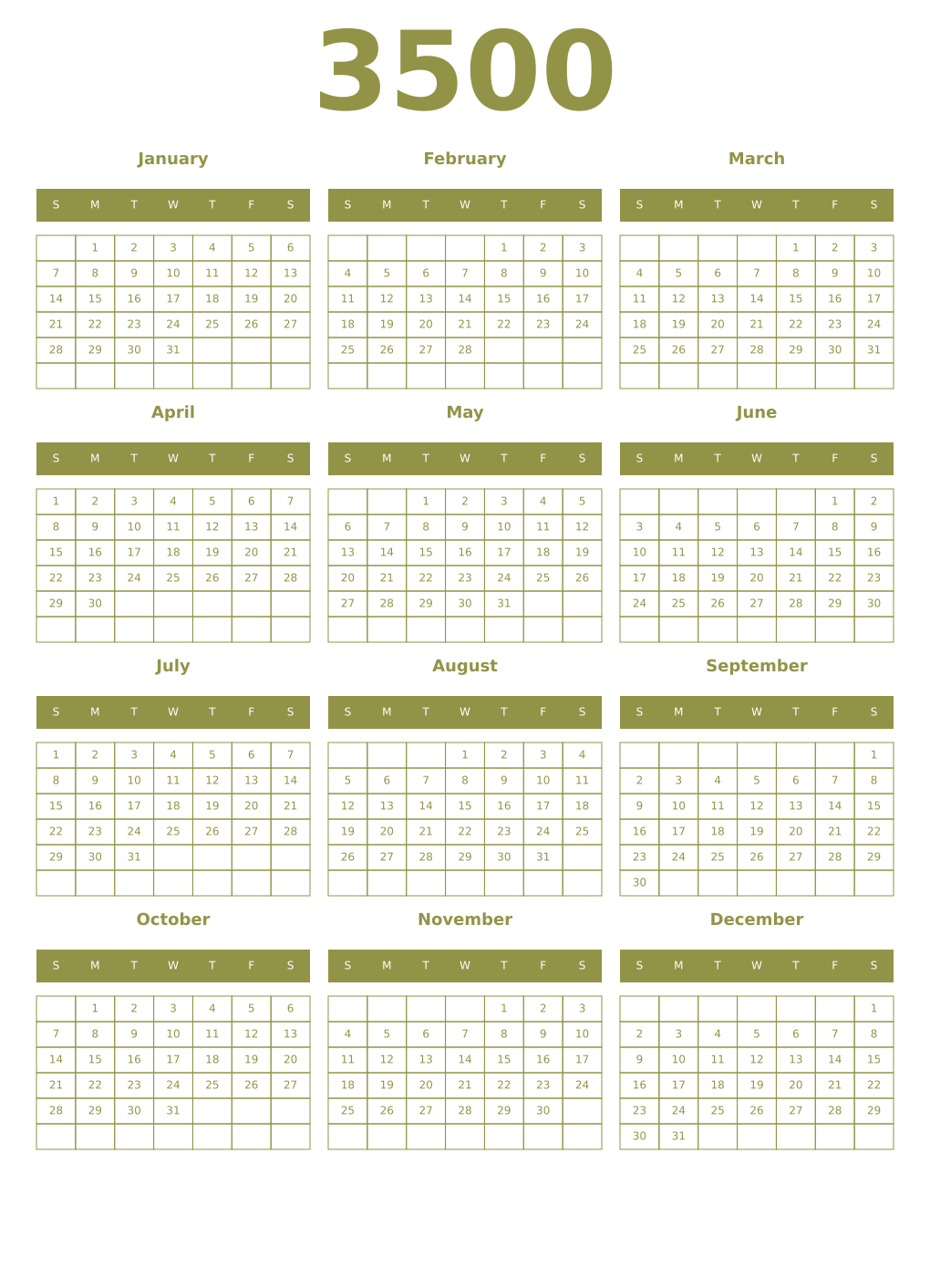 Printable 3500 Year Calendars eburnean
