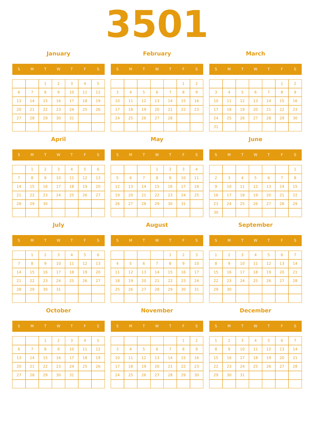 Printable 3501 Year Calendars gamboge