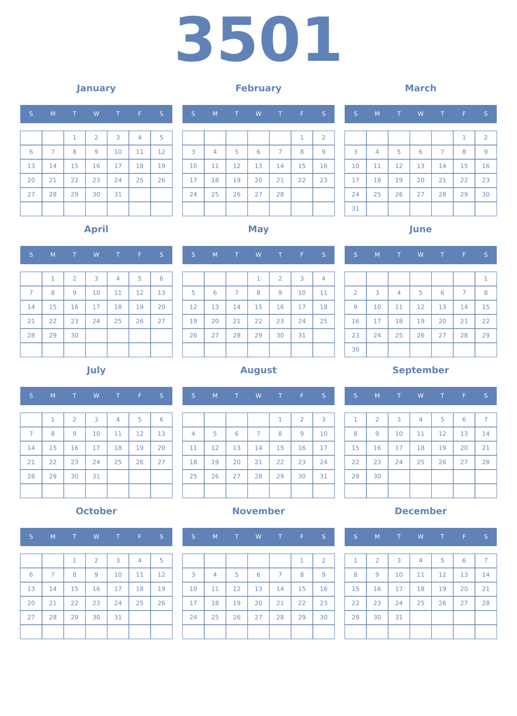 Printable 3501 Year Calendars glaucous