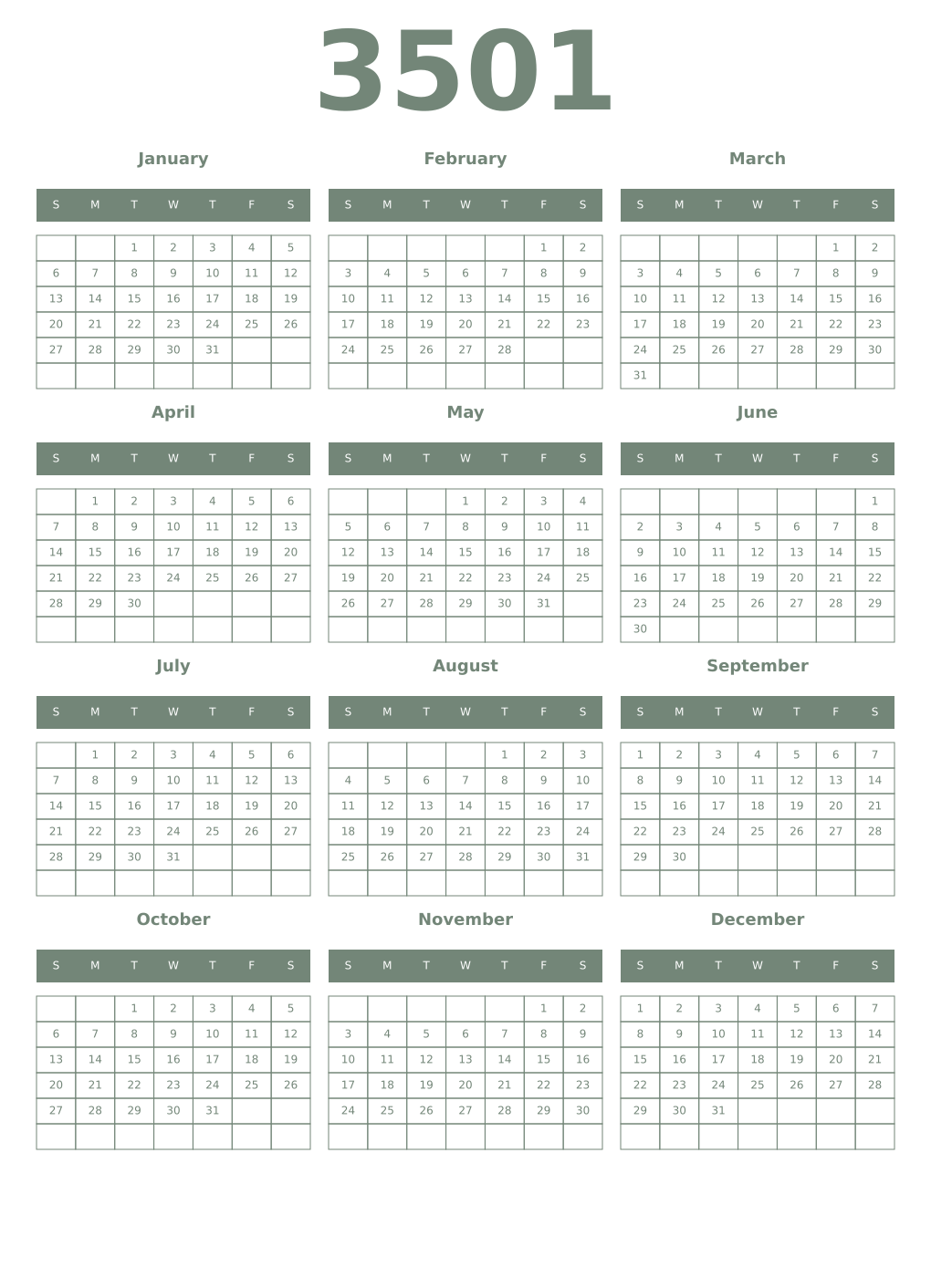 Printable 3501 Year Calendars xanadu