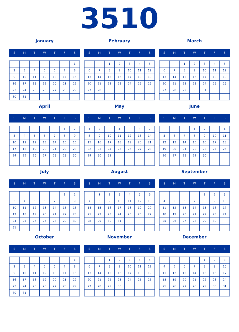 Printable 3510 Year Calendars smalt