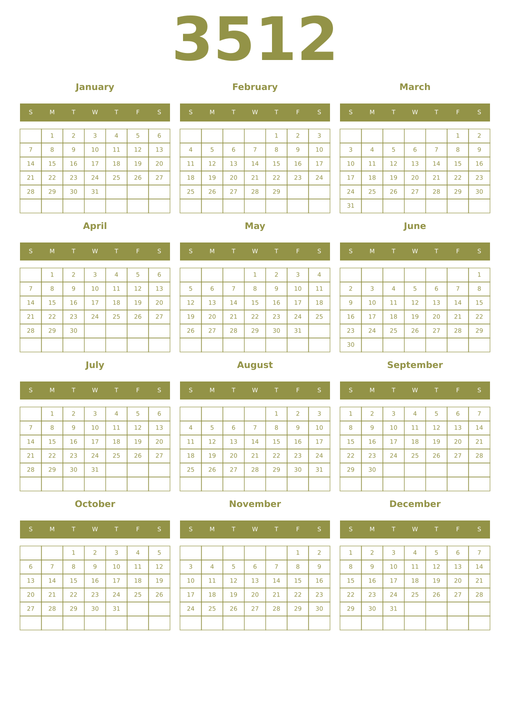 Printable 3512 Year Calendars eburnean