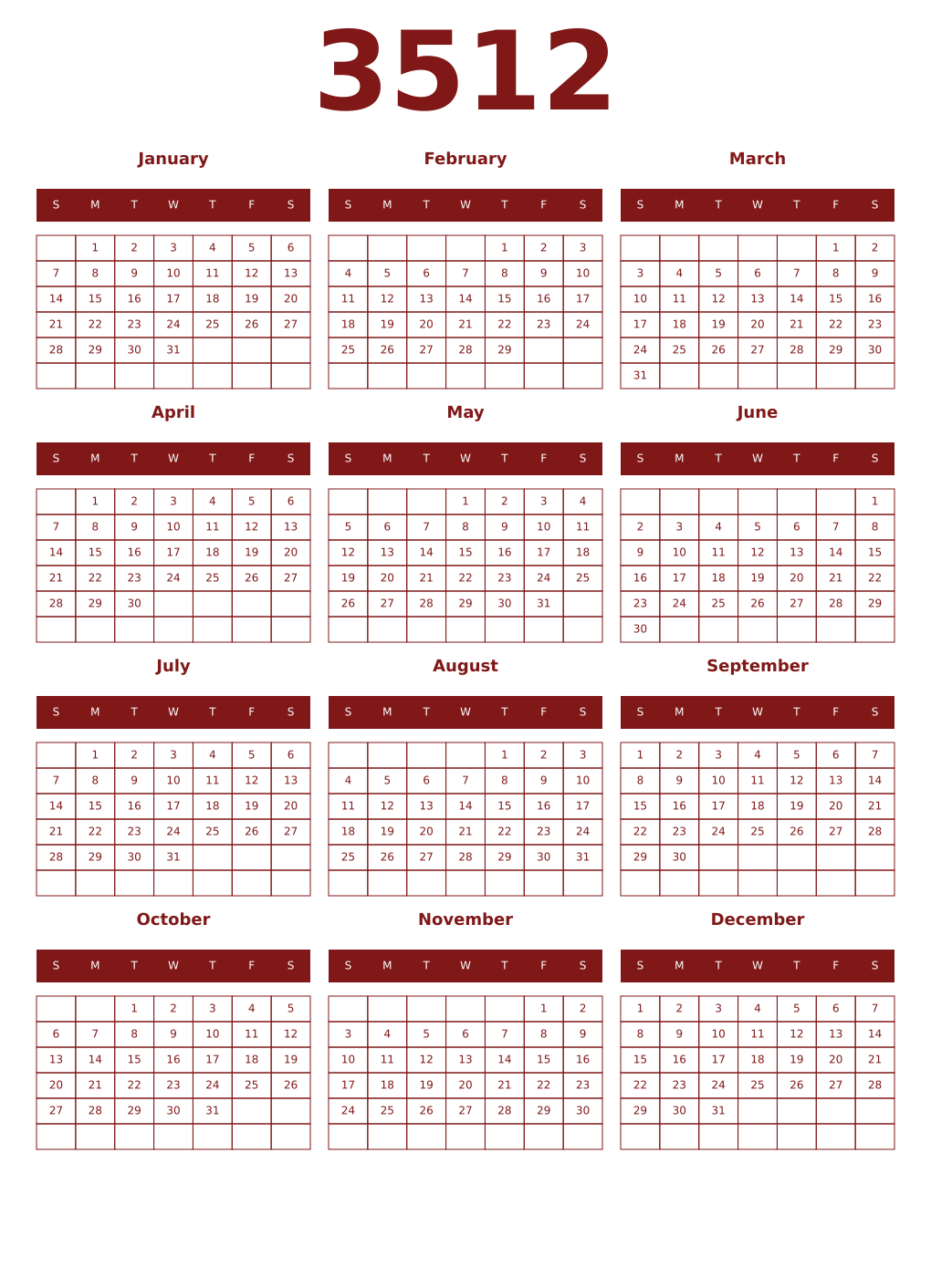 Printable 3512 Year Calendars falu