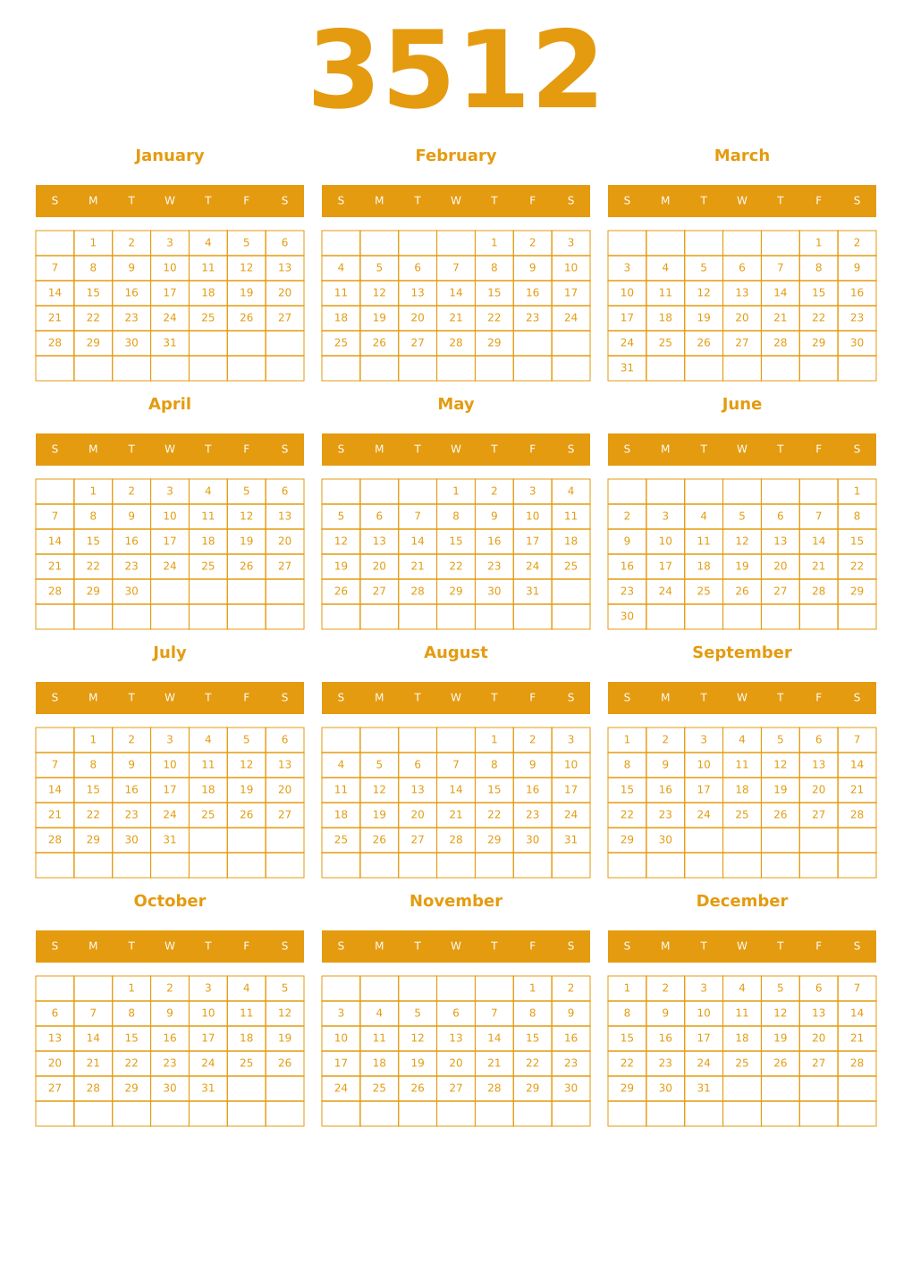 Printable 3512 Year Calendars gamboge