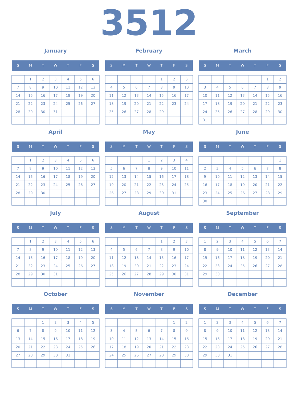 Printable 3512 Year Calendars glaucous